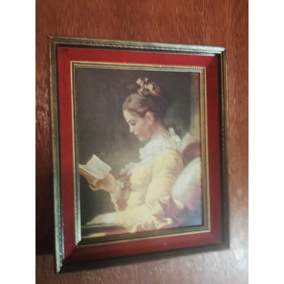 Vintage 1950s Fragonard Young Girl Reading Limited Edition #1210 Red Velvet Trim - Picture 13 of 13